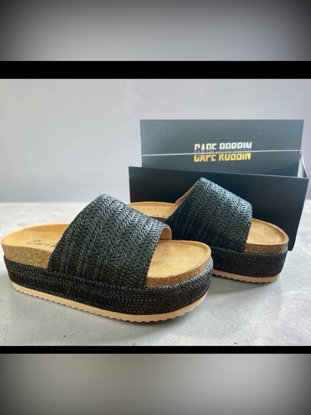 Cape Robbin Hacha Black Woven Platform Slide Sandals